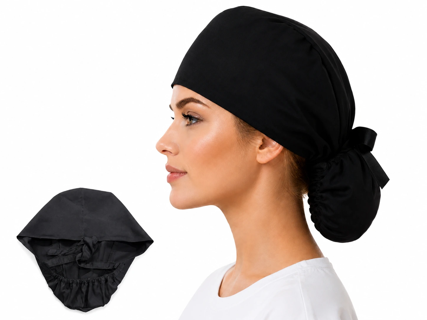 Reusable ponytail scrub caps designed for long hair