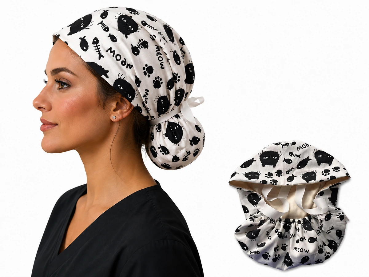 Reusable satin lined scrub caps with smooth inner lining