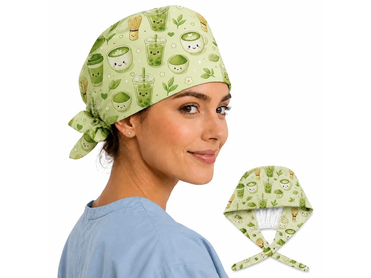Reusable tie back scrub caps with adjustable fabric ties